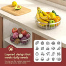 2 Tier Fruit Basket for Kitchen Counter with 2 Banana Hangers, Metal Stackable Fruit Bowl for Kitchen Counter for Bread Vegetable Fruits, Silvery by CozyNest Decor