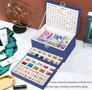 Earring Jewelry Box for Women Girls Stud Organizer, 5 Layers Navy Jewelry Organizer Box With Lock Earring Holder Organizer Ring and Necklace Jewelry Box with Earrings Holder for Women Girls by TinyTreasures Baby Boutique