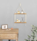 Mkono Macrame Hanging Shelf Boho Wall Decor 2 Tier Handmade Cotton Rope Rustic Wood Floating Shelves Display Photos Plants Hanging Storage Shelving for Living Room Nursery Bathroom Bedroom by CozyNest Decor