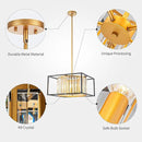 5-Lights K9 Crystal Chandelier, Modern Style Pendant Light Fixture for Dining Room, Bedroom & Living Room, Gold & Black Finish, L16.5 * W16.5 * H12~48 inch (Adjustable Height) by CozyNest Decor