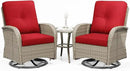 Joyside Outdoor Swivel Rocker Chairs, 3 Piece Wicker Patio Set with Thick Cushion and Side Table, Rattan Patio Swivel Rocking Chairs for Porch, Deck Use (Natural/Red, 3 PCS) by GreenHaven Gardens