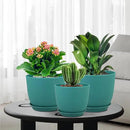 Flower Pots 10/9/8 inch, Set of 3 Modern Decorative Plastic Planters with Drainage Holes and Tray for House Plants Indoor Flowers Plants, Plant Pots for Indoor Outdoor Plants, Blue Green by GreenHaven Gardens