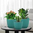 9/8/7.5 inch Flower Pots, 3 Pack Modern Plastic Planters with Drainage Holes and Trays for House Plants, Plant Pots for Indoor Outdoor Plants, Blue Green by GreenHaven Gardens