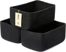 Small Storage Baskets for Organizing | Closet Organizer Bins | Shelf Toy Basket | Woven Rope Baskets | Cube Decorative Box | Shallow Basket | 11.5x7.5x4.7” | 3 Packs Black by GreenHaven Gardens