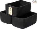Small Storage Baskets for Organizing | Closet Organizer Bins | Shelf Toy Basket | Woven Rope Baskets | Cube Decorative Box | Shallow Basket | 11.5x7.5x4.7” | 3 Packs Black by TinyTreasures Baby Boutique