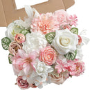 White Pink Artificial Flowers Silk Fake Roses Peonies Greenery Combo Box Set for DIY Wedding Bouquets Bridal Shower Centerpieces Floral Arrangements Party Tables Home Decoration by GreenHaven Gardens