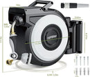Tuyeho Retractable Garden Hose Reel 90 FT, Wall Mount Heavy Duty Water Hose Reels with Automatic Slow Rewind System, Outdoor Hoses Reel with 2 Hose Nozzles for Garden Watering, Car Wash, Pet Shower by GreenHaven Gardens
