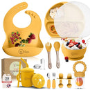 O'doe 17-Piece BPA-Free Silicone Baby Feeding Set | Thick & Soft Suction Plates, Baby Bowls, Wooden Fork & Spoon, and More | Make Mealtime Fun and Easy for Your Little One (Yellow, V2) by TinyTreasures Baby Boutique