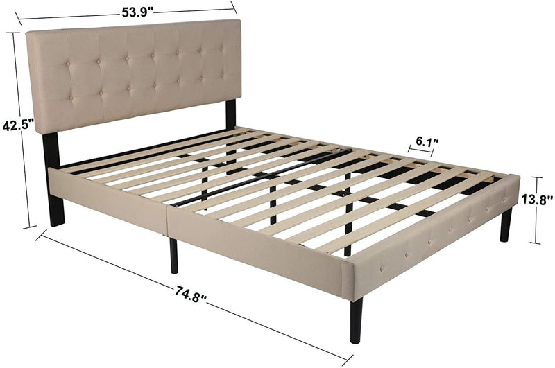 14 Inch Upholstered Platform Bed Frame with Headboard Mattress Foundation with Wood Slat Support No Box Spring Needed Beige (Full)