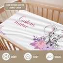 Custom Name Crib Bedding Set - Elephant Theme, Personalized Purple FlowerNursery Bedding 3-Piece Set– Soft Blanket, Fitted Sheet, Changing Pad Cover – for Newborns Girls Nursery Gifts by TinyTreasures Baby Boutique