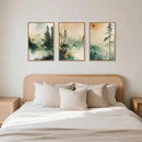 Chinoiserie Nature Framed Canvas Wall Art Set, Mountain and Forest Landscape Painting, Natural Bamboo Pine Tree Lakes Wall Decor for Living Room, Bedroom, Dining Room, Office - 16"x24"x3 by CozyNest Decor