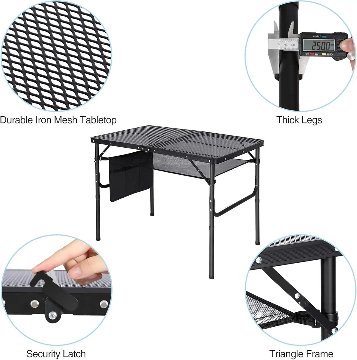 RedSwing Folding Grill Table,Aluminum Portable Grill Stand Table for Outdoor Camping Picnic BBQ Lightweight, Adjustable Height, 36''x24''x16/28'', Black, photo 4 of 6