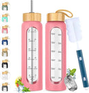 32 oz Glass Water Bottle with Straw - Motivational Time Marker & Silicone Sleeve - Reusable Tumbler Includes 2 Bamboo Lids & Fruit Infuser - 1 Pack by CozyNest Decor