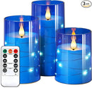 NURADA Flickering Flameless Candles: 3D Wick Built-in Star String Lights Acrylic Unbreakable Battery Operated LED Pillar Candles with Remote and Timer - 3 Pack for Wedding Valentine's Day Decor by CozyNest Decor