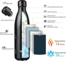 Insulated Water Bottles,25 oz Double Wall Stainless Steel Vacumm Metal Flask for Sports Travel,Midnight Black by CozyNest Decor
