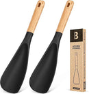 Cooking Spoon for Nonstick Cookwares, Great for Cooking and Serving Sturdy BPA-Free Matte Silicone, Wood Handle Spoon for Mixing, Scoop, and Scrape (2 Pack of Black, 11.4 inch) by CozyNest Decor
