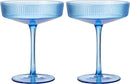 Ribbed Coupe Cocktail Glasses 8 oz | Set of 2 (Blue)
