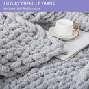 Bigacogo Chunky Knit Throw Blanket for Couch, 40x40 inches, 100% Hand Knitted with Thick Jumbo Chenille Yarn, Cozy Soft Large Rope Knot Cable Crochet Blankets for Sofa Bed Living Room, Light Grey by CozyNest Decor