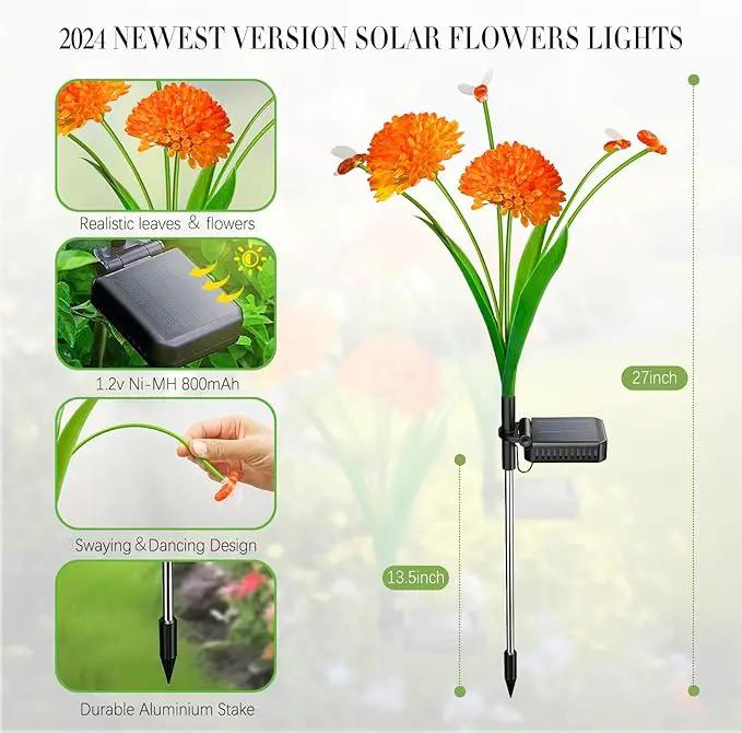 Solar Garden Lights, 4 Pack Swaying Bee Lights With Flowers, Waterproof Firefly Lights Outdoor for Garden Patio Yard Pathway Fall Decoration, Gifts for Women Mother's Day, photo 2 of 7