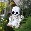 Halloween Resin Skeleton Swing Ornament - Animated Skeleton with Black Cat Figure, Hanging Decor for Tree Wall Garden - Spooky Fun Festival Decor Prop by CozyNest Decor