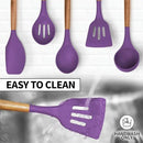 Zulay Kitchen Non-Stick Cooking Utensils Set with Authentic Acacia Wood Handles – 5-Piece Durable & Stylish Silicone Kitchen Utensils Set – Heat Resistant to 464°F – Purple by CozyNest Decor