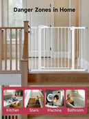 36.2" Extra Tall Baby Gate for Stairs, 29.5-46" Wide Dog Gate for Doorways, Walk Thru Auto Close Metal Child Gate for The House, Stairs and Doorways, Pet Gate Pressure Mounted Dog Gate Indoor (White) by TinyTreasures Baby Boutique