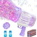 Bubble Gun, Bazooka Bubble Machine Gun, Bubble Blaster Gun with Bubble Solution, 69 Holes Bubble Bazooka Gun Outdoor Summer Toy Party Favors for Kids Purple Bubble Maker Blowers by TinyTreasures Baby Boutique