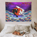 Houselerax Japanese Koi Fish Tapestry, Yin Yang Big Wave Cherry Blossom Tapestries Wall Hanging for Bedroom Living Room Office Decor 40"x30" by CozyNest Decor