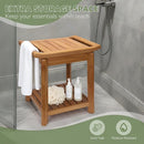 Teak Shower Bench-Solid Teak Wood Shower Chair with Towel Bars & Storage Shelf, Stable Non-Slip Bathroom Stool for Elderly & Recovery, Heavy Duty Shower Seat for Inside Shower & Tub Safety 17 inch by TinyTreasures Baby Boutique