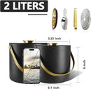 2L Ice Bucket with Silicone Lid, Scoop, Gold Tongs & Strainer, Stainless Steel Double Wall Insulated Ice Buckets for Parties & Cocktail Bar Outdoor Champagne Ice Container Bin, Black by CozyNest Decor