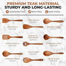 SPATUAMZ Wooden Kitchen Utensils Set, Smooth Finished Wooden Spoons for Cooking, Natural Teak Cooking Utensils Set of 9 for Nonstick Pans and Cookware by CozyNest Decor