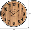 Large Old Town Farmhouse Wall Clock 30 Inches Rustic Antique Wood with Metal Circle and Large Numerals Silent Battery Operated Wall Clock for Office Kitchen Bedroom Living Room by CozyNest Decor