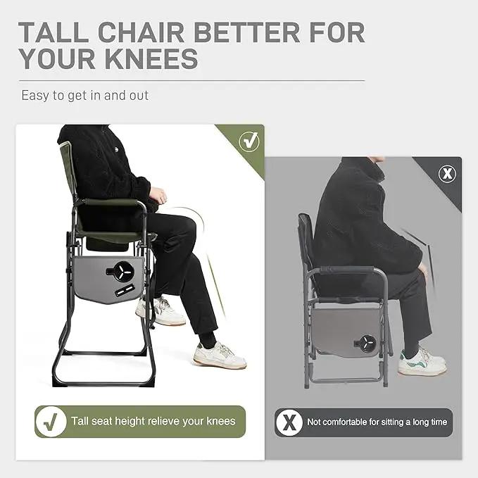 EVER ADVANCED Portable 30.7" Seat Height Tall Folding Camping Chair Directors Chair High Foldable Bar Stool with Side Table for Makeup Artist, Sports Event, Craft Show, Supports 350LBS Green Grey, photo 3 of 6