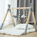 Wooden Foldable Baby Play Gym Frame Activity Hanging Bar With 5 Toys - Natural for Newborn (Grey) by TinyTreasures Baby Boutique
