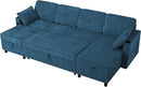 110 Inches Chenille Sectional Sofa w/Pull Out Sofa Bed & Adjustable Back, Tufted U Shaped Couch w/Two Storage Chaises, Sleeper Sectional Sofa w/USB Port & Cup Holders for Living Room, Blue by CozyNest Decor