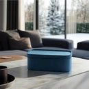La Jolie Maison Velvet Storage Baskets with Lids, Sturdy Stackable Cardboard Boxes with Decorative Trays, Organizer Bins for Bathroom Bedroom Organizing, Prussian Blue, Set of 3 by CozyNest Decor