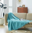 100% Cotton Muslin Throw Blanket for Bed, Couch, Small, Decorative, Soft, Pre-Washed, Breathable and Lightweight Gauze Blanket with Fringes, Suitable for All Seasons, Teal, 50"x60" by CozyNest Decor