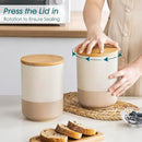 vancasso Sabine Large Ceramic Canister Set with Airtight Wood Lids - 2-Piece Kitchen Food Storage Jars for Flour, Sugar, Coffee & Tea (74 oz Each) - Big Capacity Countertop Jars by CozyNest Decor