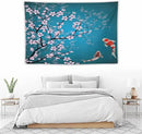 Houselerax Japanese Koi Fish Tapestry, Cherry Blossoms Asian Oriental Green Teal Flower Branch Koi Fish Carp Tapestries Wall Hanging for Bedroom Living Room Office Decor 90"x60" by CozyNest Decor