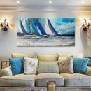 Arjun Blue Abstract Wall Art Canvas Teal Ocean Sailboat Picture Modern Turquoise Coastal Nautical Painting Large 40"x20" Framed Textured Artwork for Living Room Bedroom Bathroom Home Office Wall Decor by CozyNest Decor