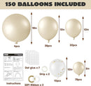 JOYIN 150 Pcs Sand White Balloons, Different Sizes 18 12 10 5 Inch Sand White Latex Balloon Arch Kit with Instruction for Birthday Party Graduation Wedding Holiday Decoration by TinyTreasures Baby Boutique