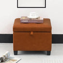 Adeco 17.5" Faux Leather Storage Ottoman with Hinged Lid, 14 Inch High Square Cube Foot Stool with Storage, Upholstered Vanity Stool with Solid Wood Legs for Living Room, Bedroom, Dorm (Warm Orange) by CozyNest Decor