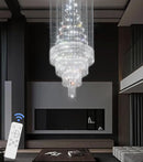 D32''X H100'' Large Crystal Chandelier Lighting, Modern LED Round Raindrop Flush Mount Ceiling Light Fixture for Hotel Staircase Hallway Modern Crystal Chandelier Suitable for Sloping Ceiling by CozyNest Decor