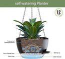12 Inch Hanging Baskets 2 PC with Chains, Self-Watering Hanging Planters for Indoor Outdoor Plants, Plastic Hanging Flower Pots,Black by CozyNest Decor