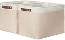 DULLEMELO 2-Pack Large Storage Baskets for Organizing 16"x12"x12" Canvas Fabric Storage Basket Bins With Leather Handles for Shelf Clothes Empty Gift Basket (White&Khaki) by TinyTreasures Baby Boutique