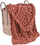 Esterra Chunky Knit Blanket Throw, 100% Handmade Chenille Throw Blanket 50"x60", Soft Thick Yarn Cable Knit Crochet Throw Blanket Rope Knot Throw for Couch Bed Sofa, Copper Brown by CozyNest Decor