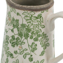 6.3x4.5x7.1' White Ceramic Pitcher Vase with Green Floral Pattern by HouseOfZazla