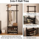 Coat Rack with Shoe Storage, Narrow Wooden Hall Tree with Bench, 11 Hooks and 2-Tier Storage Shelves, 3-in-1, Entryway Bench with Coat Rack (23.6"-Black) by CozyNest Decor