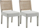 Kmax Farmhouse Dining Chairs Set of 2, Rustic Kitchen Chairs with Linen Fabric Seat and Woven Back, Vintage Accent Chairs for Dining Room, Living Room, Ivory by CozyNest Decor