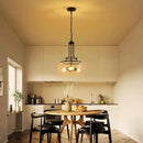 WUZUPS Chandelier Rustic Farmhouse Industrial Round Ceiling Pendant LED Light Fixture Clear Seeded Glass Shade for Dining Room Kitchen Island Foyer Entryway, H 20.9" x W 15.9", Black by CozyNest Decor